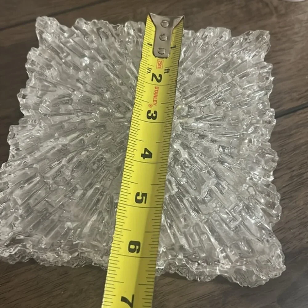 VTG Ice Glass Square Textured Crystal Dish | Mid Century Modern